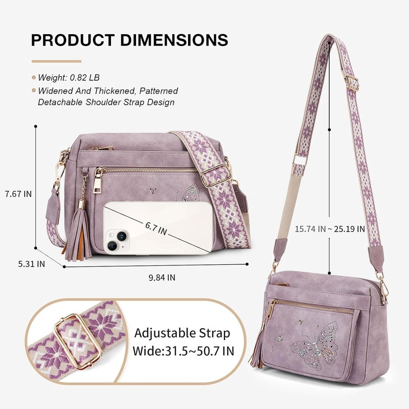 KITEVIUN Crossbody Bags for Women Trendy Leather Crossbody Purse Shoulder Handbags Butterfly Design - Image 5